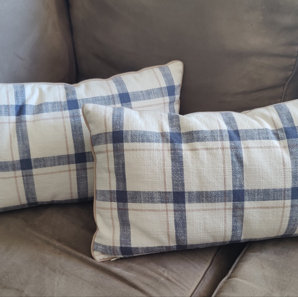 Blue Tan Cream Stripe & Plaid Target Threshold Throw Accent Pillow Covers ONLY